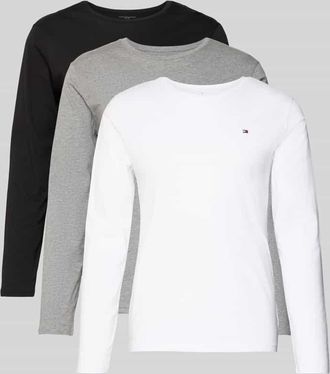 Tommy Hilfiger Regular Fit Langarmshirt aus reiner Baumwolle im 3er-Pack in Anthrazit, Größe XXL