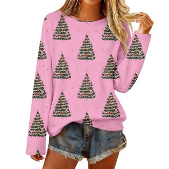 Generic Womens Christmas Jumpers Xmas Tree Print Ladies Tops Funny Ladies Christmas Jumper Boho Sweatshirt Xmas Pullover Christma Sweaters for Women UK (M)