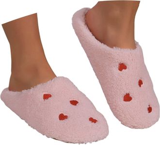 Generic 2026 Valentines Day Cozy Fleece Slippers with Fashion Print for Indoor Home Wear Winter Warm Shoes Soft Comfortable (7.5) Pink