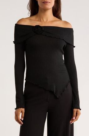 Patrizia Luca Off the Shoulder Long Sleeve Asymmetric Top in Black at Nordstrom Rack, Size X-Small
