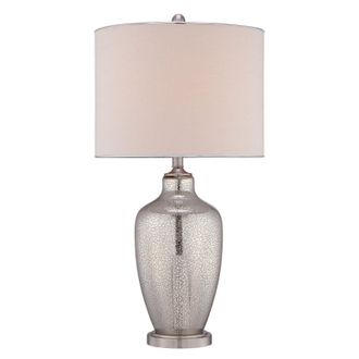 Loops Table Lamp Glass Base Beige Linen Shade Silver Trim Mercury Glass LED E27 100W in Metallics