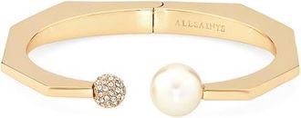 AllSaints Faux Pearl and Pav&eacute; Hinge Cuff in Pearl/Gold at Nordstrom