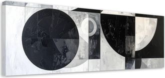 Feeby Cuadro En Lienzo, Abstracci&oacute;n Geom&eacute;trica Negro Blanco, 120x40