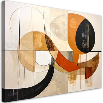 Feeby Impresi&oacute;n De Imagen, Abstracci&oacute;n Geom&eacute;trica En Tonos Beige Y Negro Con Elementos Dorados, 120x80