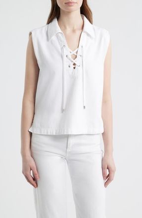 Rag & Bone Fiona Lace-Up Sleeveless Shirt in Optic White at Nordstrom, Size Xx-Small