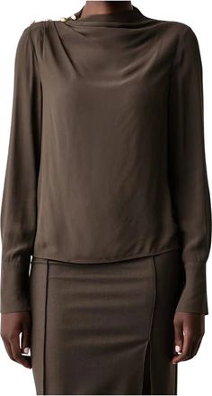 Patrizia Pepe Blusa Refinada de Viscosa - Blouses & Shirts - Mujer - Marr&oacute;n - XS