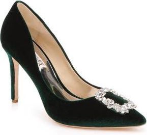 Badgley Mischka Cher Crystal Embellished Pump in Green Velvet at Nordstrom Rack, Size 7.5