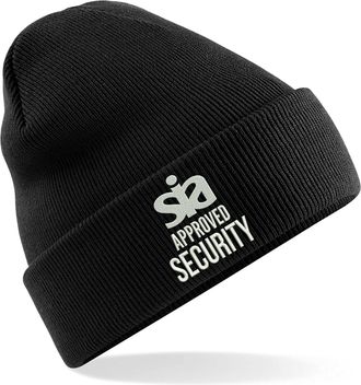 Generic Embroidered Sia Approved Security Original Cuffed Beanie, Security Uniform Workwear Unisex Hat (Black), One Size