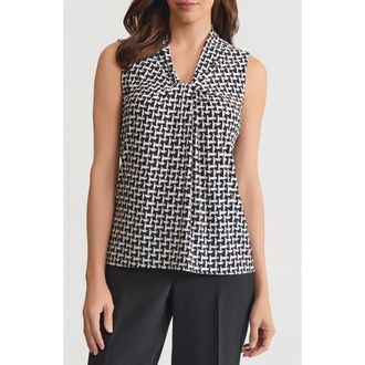 Kasper Abstract Print Knot Front Sleeveless Top in Black/Vanilla Ice at Nordstrom, Size X-Small