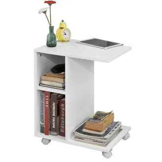 SoBuy Mesa Auxiliar Con 2 Estantes, Consola,mesita De Noche Con Ruedas Para Ipad, Tel&eacute;fono O Lampara Fbt48-w Sobuy Es