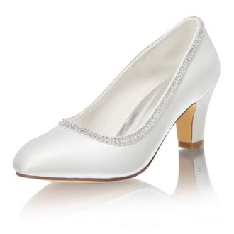 Emily Bridalwear Wedding Shoes Womens lace Satin Rhinestones (3.5 UK, Ivory)