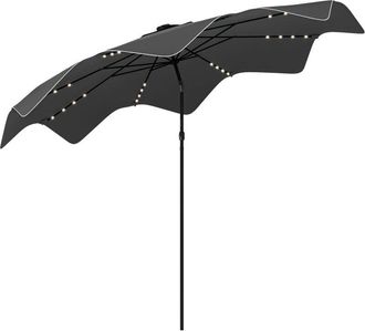 OUTSUNNY Sombrilla De Jard&iacute;n &Oslash;292x248 Cm Parasol De Terraza Manual Con 32 Luces Led Solares 8 Varillas Impermeable Y Rejillas De Ventilaci&oacute;n Para Patio Balc&oacute;n