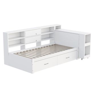 Urban Meuble Cama multifuncional blanca con cajones, estantes y escritorio