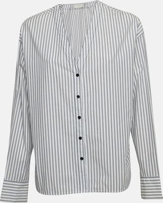 Sandro White Pinstripe V-Neck Top