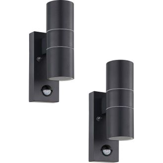 Loops 2 PACK IP44 Outdoor Wall Light & PIR Sensor Anthracite Steel 2x 3W GU10 in Metallics