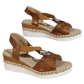 Generic Sandals for Women 2026 Orthopedic Platform Sandals with Arch Support Comfortable Open Toe Ankle Strap Wedge Espadrilles Sandals Gold (A4, Adult, Women