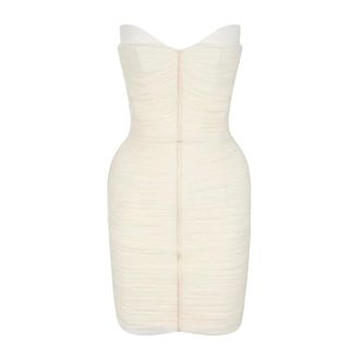 Elisabetta Franchi Mini Jurk in Crepon Stof - Dames - Jurken - Beige - Maat: L