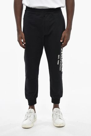 Alexander McQueen Joggers in Cotone Garzato a Tinta Unita con Logo a Contrasto Alexander McQueen
