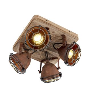 QAZQA Industrial Foco Inteligente Marr&oacute;n &Oacute;xido Con Madera Incl. 4 Gu10 Wifi - Gina Acero / Cuadrada Adecuado Para Led Max. 4 X 5 Watt - Qazqa