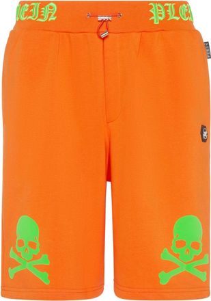 Philipp Plein Skull&Bones logo-embroidered shorts - men - Polyester/Cotton - S - Orange