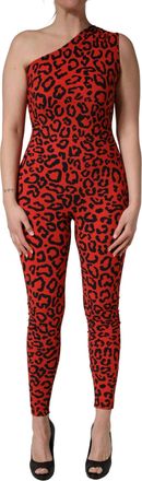 Dolce & Gabbana Womens Black Red Nylon Leopard Pattern Jumpsuit And Elastane
