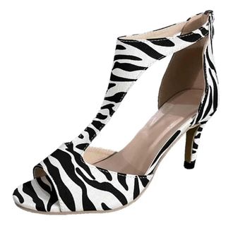 Generic 2026 Womens Foreign Trade Leopard Print Sandalssimple Fashion Back Zipper Large Side Empty Roman Sandals (Black, 4.5)