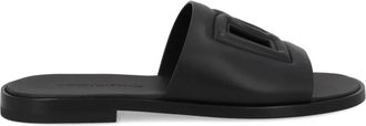 Dolce & Gabbana Logo Kalfsleren Slippers - Heren - Sandalen - Zwart - 41 EU - Leer - Schoenen