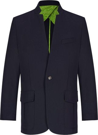 Shanghai Tang stand-up collar blazer - men - Wool/Viscose - 50 - Blue