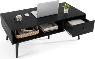 Costway Costway - Tavolino da Salotto Rettangolare Design Moderno, Tavolino da Caff&egrave; con Cassetto e Mensola Inferiore, Tavolino Basso da Divano con Gambe in