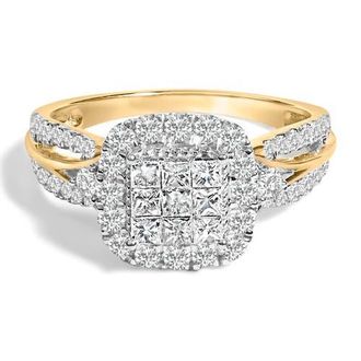 House of Brilliance 10K Yellow Gold 1.0 Cttw Diamond 3-Band-Look Engagement Ring at Nordstrom, Size 6.25