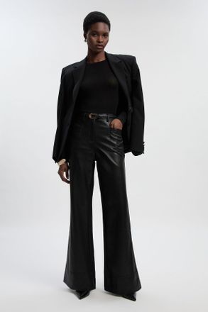 Karen Millen Womens Faux Leather Tailored Kickflare Trouser - Black - Size 10 UK