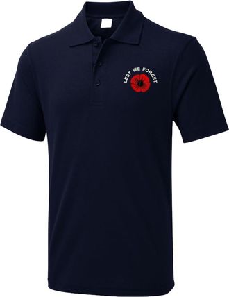 Generic Embroidered Lest We Forget Remembrance Day Unisex Polo T Shirt, British Military, Soldiers T Shirt, British Veterans, Adults Unisex Polo T Shirt Navy