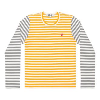 Comme Des Gar&ccedil;ons L/S Bi-Colour Striped Small Emblem T-Shirt Yellow Grey AZ-T318-051-2