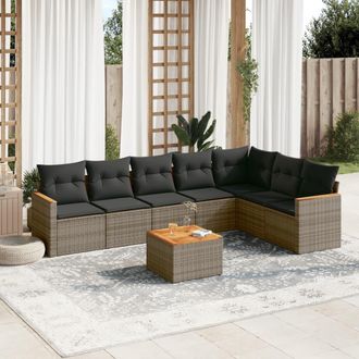 vidaXL Vidaxl - Set De Sof&aacute;s De Jard&iacute;n 8 Pzas Y Cojines Rat&aacute;n Sint&eacute;tico Gris