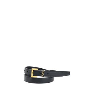 Saint Laurent Belts, female, Black, Size: 75 CM Cream Leather Belt with Gold Buckle