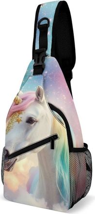 Generic Rainbow Stars Horse Mens Shoulder Bags Sling Crossbody Backpack Travel Hiking Chest Bag with Small Side 38x20cm