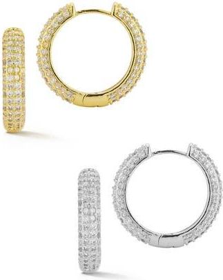 Glaze Jewelry Set of 2 Pav&eacute; Hoop Earrings in Gold/Silver at Nordstrom Rack