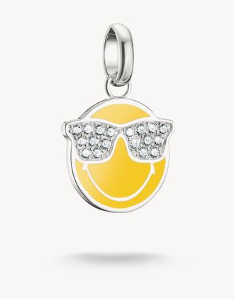 Thomas Sabo Charm pendente a forma di emoticon sorridente smileyworld con occhiali da sole tonalit&agrave; argento, giallo e bianco