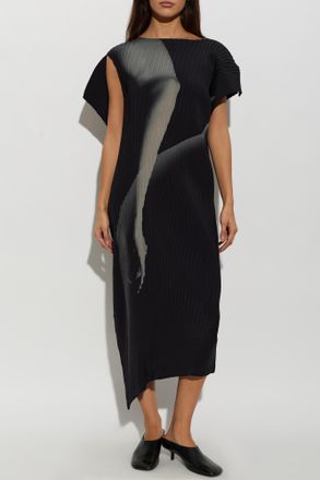 Issey Miyake Pleated Dress With Print, Womens, Black