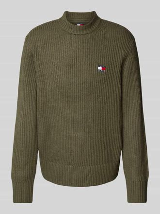 Tommy Jeans Strickpullover mit Logo-Stitching in Oliv, Gr&ouml;&szlig;e XS