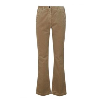 Massimo Alba Broeken, Dames, Beige, M, Fluwelen Baksteen Pantalone met Rits Sluiting