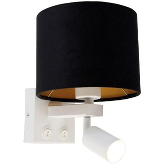 QAZQA Qazqa Moderno Aplique Blanco Con Luz De Lectura Y Pantalla De 18 Cm Negra - Brescia Acero /textil Cuadrada Adecuado Para Led Max. 1 X 40 Watt
