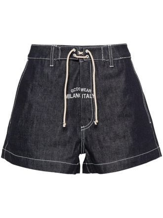 GCDS embroidered-logo denim shorts - unisex - Cotton - 29 - Blue