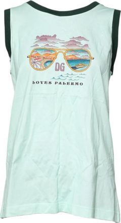 Dolce & Gabbana Lichtgroene Tanktop met Grafische Print - Dames - Tops zonder mouwen - Groen - XL - Katoen - Tops