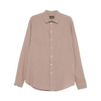 Emporio Armani Casual Shirts, male, Beige, Size: XL Linen Cotton Shirt