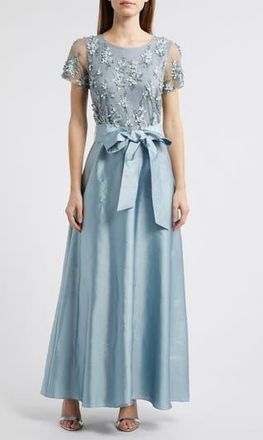Pisarro Nights 3D Floral Bodice Beaded Gown in Light Blue at Nordstrom Rack, Size 10