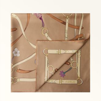Furla Tortona Foulard Toni Toffee Marrone Twill Di Seta Con Stampa Furla Charms Donna