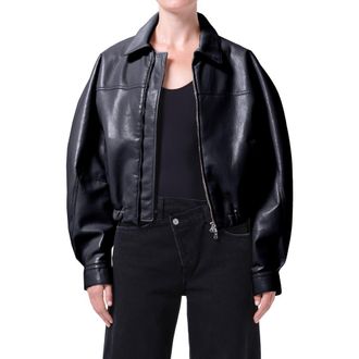 A Gold E Dixon Recycled Leather Bomber Jacket in Detox Black at Nordstrom, Size X-Small