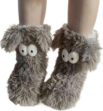 Generic Muffle Friends Cozy Socks with Eyes, Women Winter Warm Fuzzy Non-Slip Slipper Socks, Home Floor-Socks