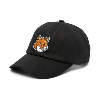 Maison Kitsun&eacute; Geborduurde Fox Baseballpet - Heren - Petten - Zwart - ONE Size - Katoen - Accessoires